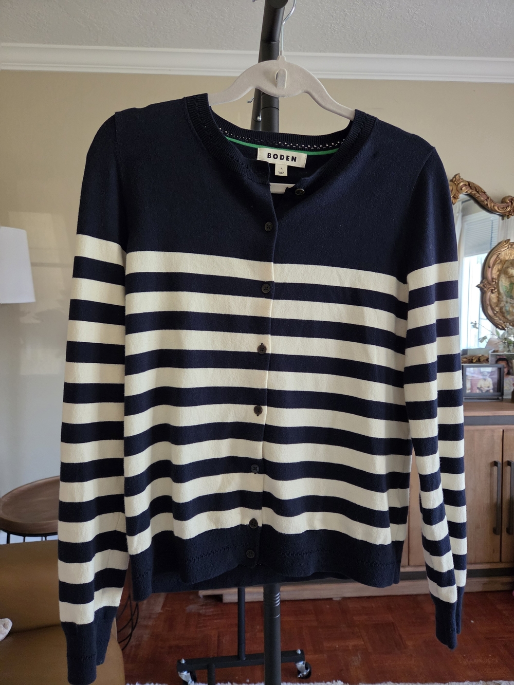 Boden Navy and White Striped Cardigan